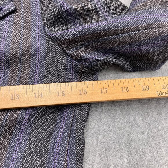 Escada Blazer Women 34 Gray Purple Stripe Herringbone Layer Collar Classic - Picture 5 of 10